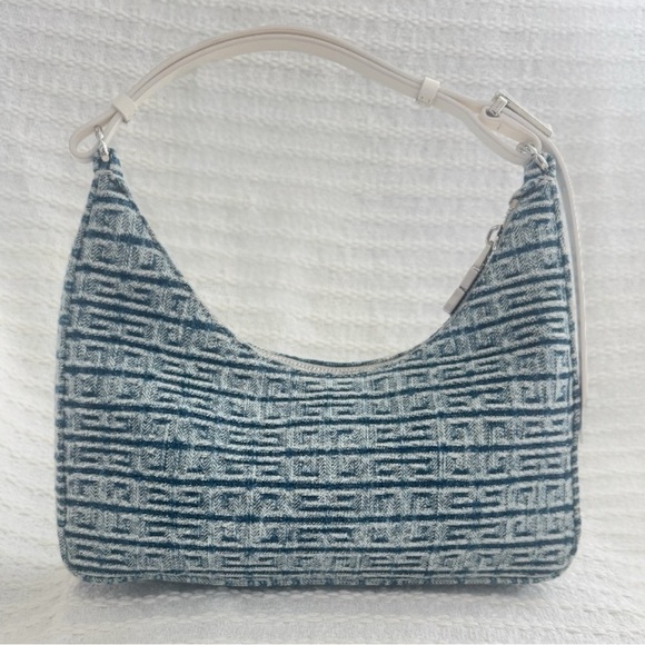 Givenchy 4G Logo Small Moon Cut Out Hobo Tote Handbag Denim Blue Shoulder Purse - Picture 7 of 17